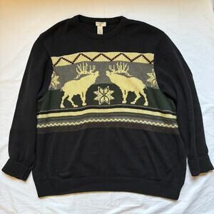 Vintage Dockers 100% cotton Holiday Nordic Sweater size XXL black w/ moose, EUC